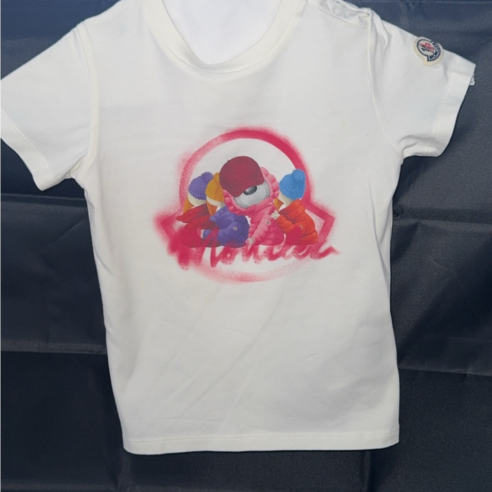 Moncler Kids White and Red Graphic Tee